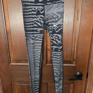 Nike Black and Gray Striped Leggings